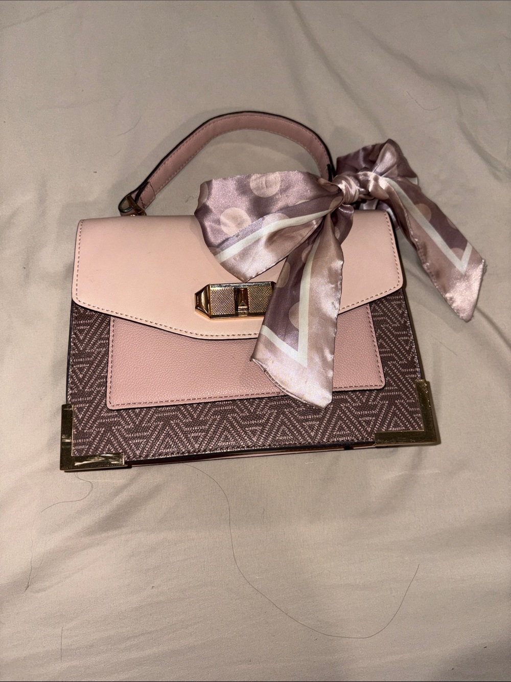 Pink Top-Handle Satchel Bag with Scarf Accent
